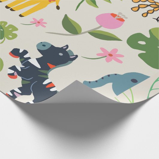 Tier Jungle Pastel Leaf Muster Geschenkpapier (Ecke)