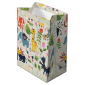 Tier Jungle Pastel Leaf Muster Mittlere Geschenktüte (Rückseite Schrägansicht)