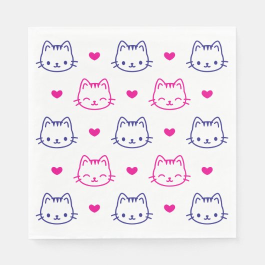 Tier Katzen Gesicht Herzen Muster Süßes Mittagesse Serviette (Vorderseite)