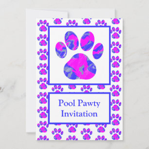 Tier Pfote Pink Blau Silhouette Pool Party Blau Einladung
