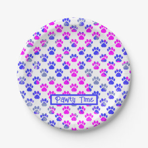 Tier-Pfoten-Silhouette Blau Rosa Pawty-Papier Pappteller