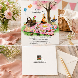 Tier-Picknick-Geburtstagseinladung im Aquarell-Sti