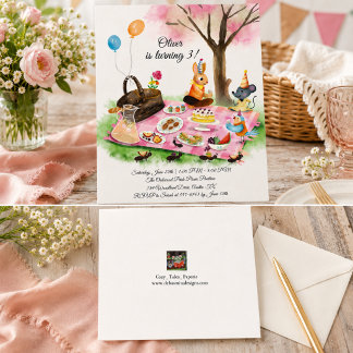 Tier-Picknick-Geburtstagseinladung im Aquarell-Sti