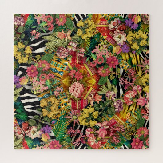 Tier Print and Tropical Floral Abstract Pattern Puzzle (Horizontal)