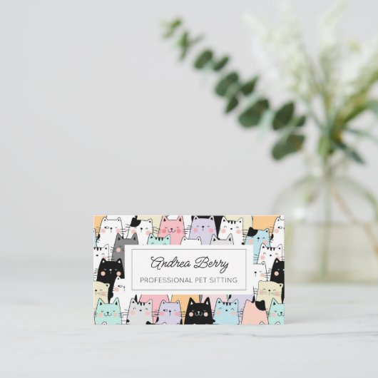 Tier Sitzen farbenfrohe Cat Thema Visitenkarte (Stehend Vorderseite)