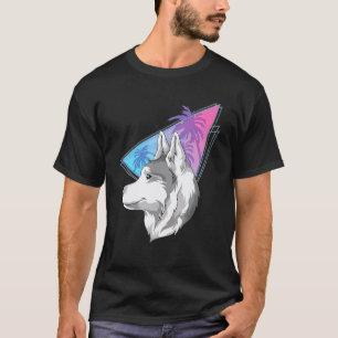 Tier Vaporwave 80er Synthwave Hund Haustier Sibir T-Shirt