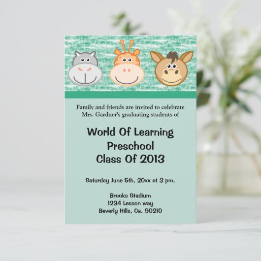 Tier-Vorschule oder Kindergarten-Abschluss Einladung (Stehend Vorderseite)