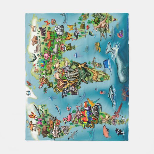 Tier-Weltkarte Fleecedecke (Vorderseite)