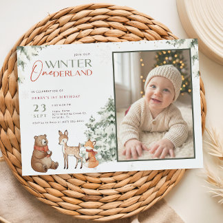 Tier Winter Onederland Kinder Foto Erster Geburtst Einladung