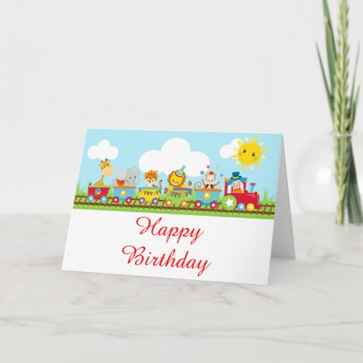 Tier-Zirkus-Zug-Kinder-Geburtstag Karte (Vorderseite)