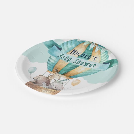 Tierabenteuer Watercolor Boho Babydusche Pappteller (Schrägansicht)