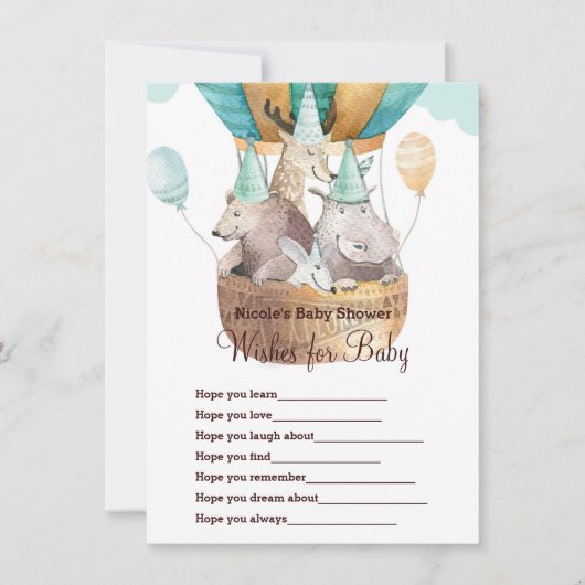 Tierabenteuer-Wünsche für Baby-Dusche Einladung (Vorderseite)