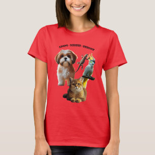 Tieradoption mit Hund, Katze, Vogel und Eidechse U T-Shirt