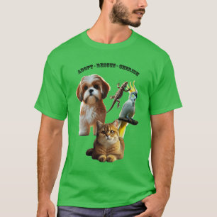 Tieradoption mit Hund, Katze, Vogel und Eidechse U T-Shirt