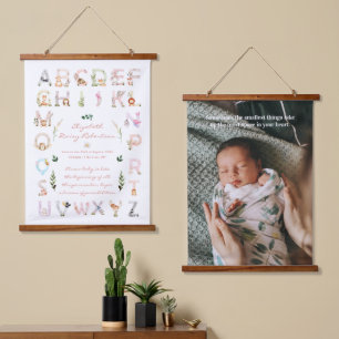 Tieralphabet Statistik zur Geburt im Kinderzimme Wandteppich Mit Holzrahmen