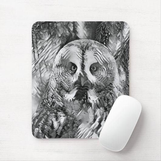 TierArtBW_Owl_001 Mousepad (Mit Mouse)