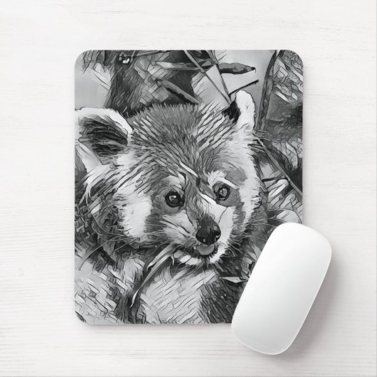 TierArtBW_RedPanda_003 Mousepad (Mit Mouse)