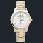 Tierarzneimittel Caduceus Symbol Individuelle Name Armbanduhr<br><div class="desc">Ein Tierarztsymbol mit ärztlicher Kadukus-Uhr mit Ihrem Namen und offizieller Titelabkürzung.</div>