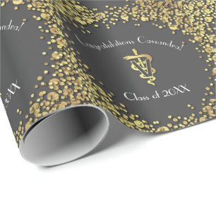 Tierarzt-Abschluss Grau Gold Geschenkpapier