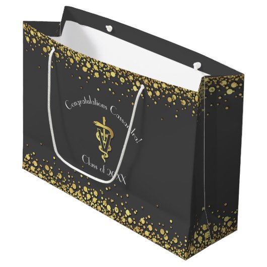Tierarzt-Abschluss Grau Gold Große Geschenktüte (Vorderseite Schrägansicht)