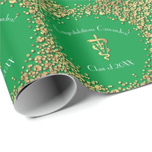 Tierarzt-Abschluss Grün Gold Geschenkpapier (Rolleneckpunkt)