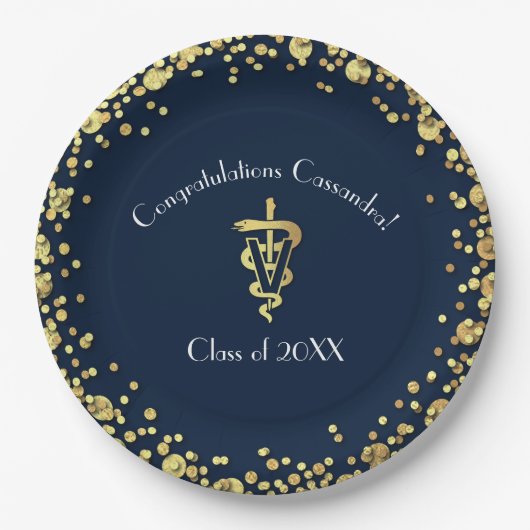 Tierarzt-Abschluss Navy Blau Gold Pappteller (Vorderseite)