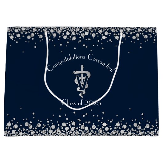 Tierarzt Abschluss Navy Blau Silber Große Geschenktüte (Vorderseite)