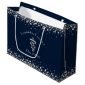 Tierarzt Abschluss Navy Blau Silber Große Geschenktüte (Vorderseite Schrägansicht)
