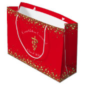 Tierarzt-Abschluss Rot Gold Große Geschenktüte (Rückseite Schrägansicht)
