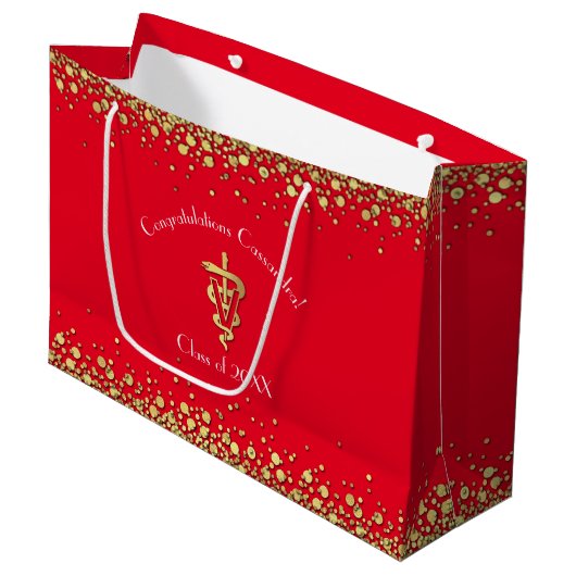 Tierarzt-Abschluss Rot Gold Große Geschenktüte (Vorderseite Schrägansicht)