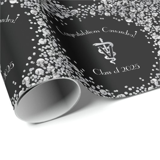 Tierarzt Abschluss Schwarz Silber Geschenkpapier (Rolleneckpunkt)