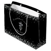 Tierarzt-Abschluss Schwarz Silber Große Geschenktüte (Rückseite Schrägansicht)