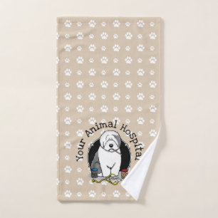 Tierarzt Alt Englisch Schafhund Grau 1 Niedlicher  Badhandtuch Set