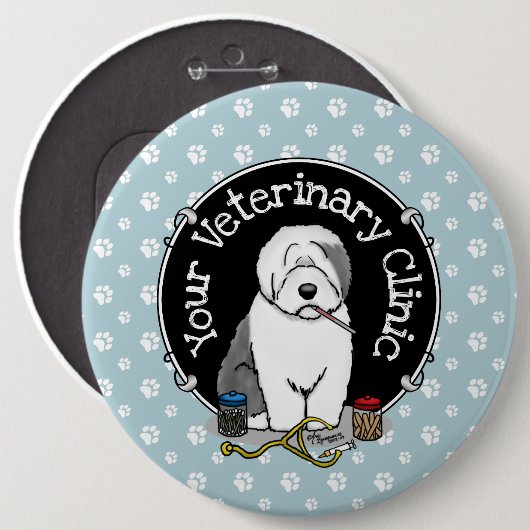 Tierarzt Alt Englisch Schafhund Grau 1 Niedlicher Button (Vorne & Hinten)