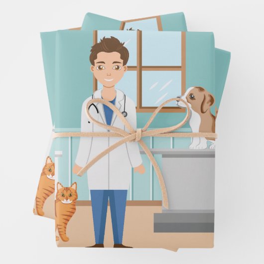 Tierarzt Blauer tierischer Typ Tierarzt Geschenkpapier Set (Beispiel)