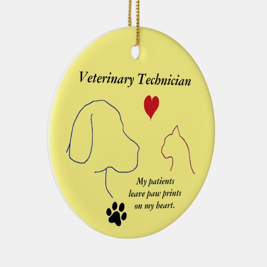 Tierarzt - Drucke auf meinem Herzen 2-gelb Keramik Ornament (Rechts)