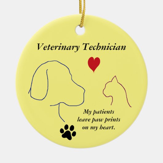 Tierarzt - Drucke auf meinem Herzen 2-gelb Keramik Ornament (Vorne)