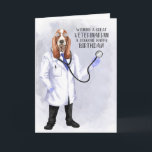 Tierarzt Funny BIrthday Hound Dog Doctor Karte<br><div class="desc">Eine lustige Geburtstagskarte,  die gut für den Tierarzt geeignet ist und eine alberne Karikatur mit einem Arzt in einem weißen Mantel und einem Hundehundekopf aufweist.</div>