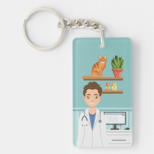 Tierarzt Herr Tierklinik mit süßer Katze Schlüsselanhänger