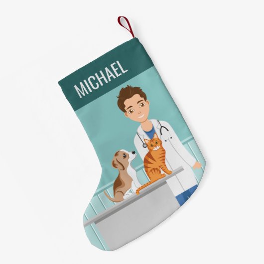 Tierarzt mit Katze und Hund Kleiner Weihnachtsstrumpf (Rückseite (Hängend))