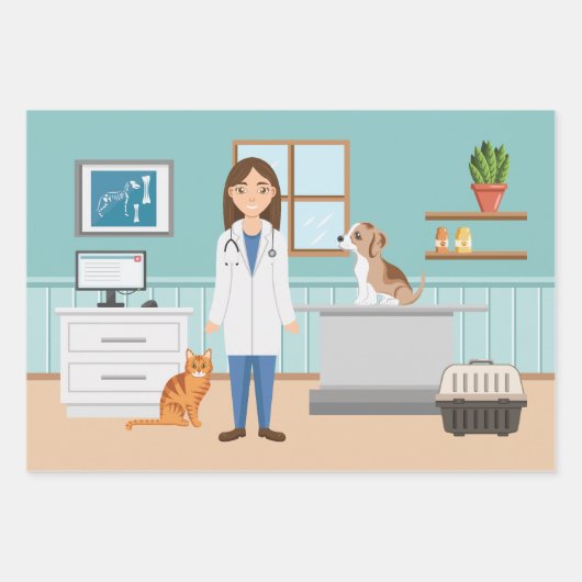 Tierärztin Blauer Tierarzt Geschenkpapier Set (Vorderseite)