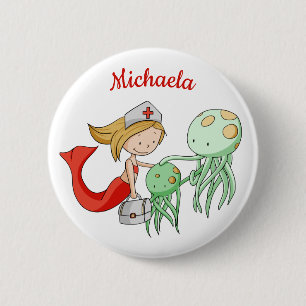 Tierärztin Doktor Meerjungfrau mit Kraken Custom Button