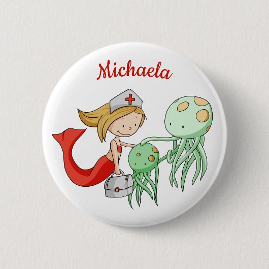 Tierärztliche Ärztin Mermaid mit Oktopus Custom Button (Vorderseite)