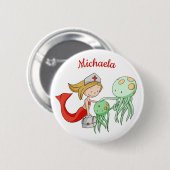 Tierärztliche Ärztin Mermaid mit Oktopus Custom Button (Vorne & Hinten)