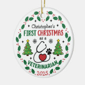 Tierärztliche Erste Weihnachtsrunde Personalisiert Keramik Ornament (Links)