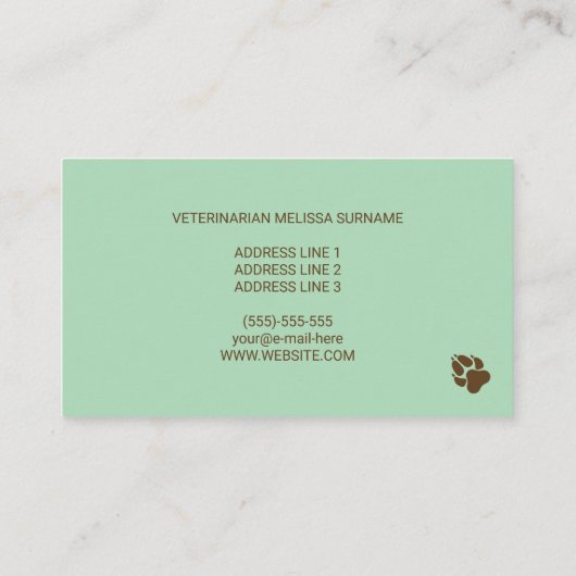 Tierärztliche Frau mit Tierdarstellung Visitenkarte (Rückseite)