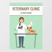 Tierärztliche Frauen und Tiere auf Grün Fensteraufkleber (Blatt)