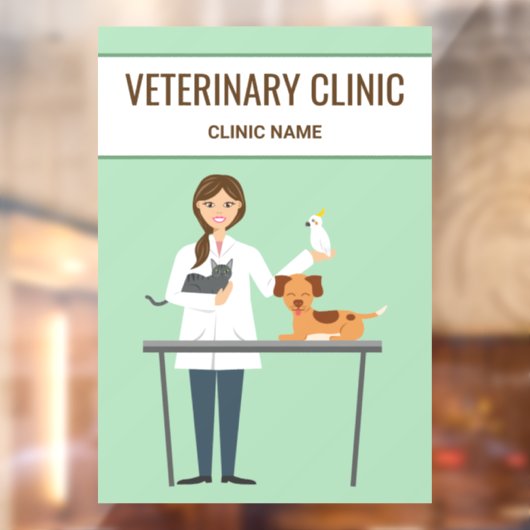 Tierärztliche Frauen und Tiere auf Grün Fensteraufkleber (Blatt 2)