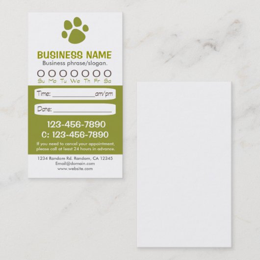 Tierärztliche Verabredungskarten des Terminkarte (Vorne/Hinten)