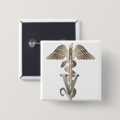 Tierärztlicher Caduceus Button (Vorne & Hinten)